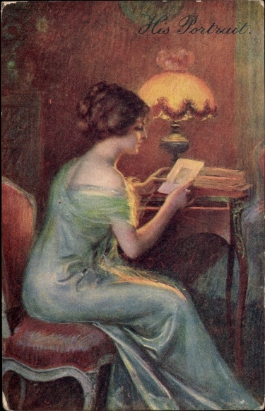 Artist Postcard portrait of a Woman, Woman Reading