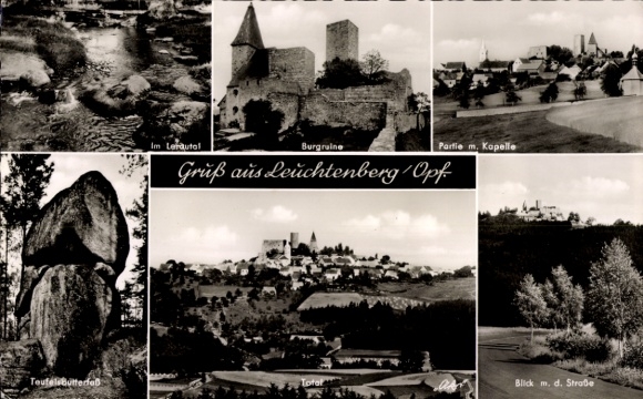 Postcard Leuchtenberg in the Upper Palatinate, castle ruins, chapel, devil's butter churn, general view