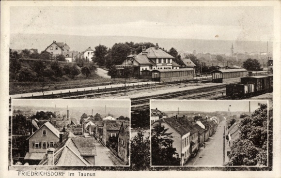 Postcard Friedrichsdorf im Taunus, station track side, street sections