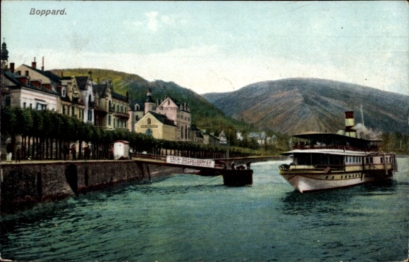 Postcard Boppard am Rhein, Rhine view, steamer