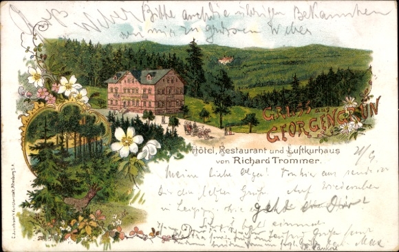 Postcard Georgengrün Auerbach im Vogtland, Hotel, Restaurant, Health Resort, by Richard Trommer, Nature,