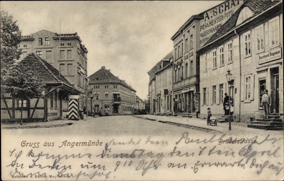 Ak Angermünde in der Uckermark, Brüderstraße, Posamentenhandlung