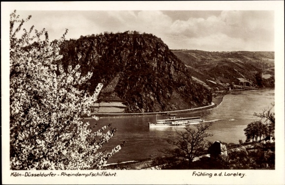 Ak St. Goarshausen am Rhein, Köln-Düsseldorfer-Rheindampfschiffahrt Frühling an der Loreley