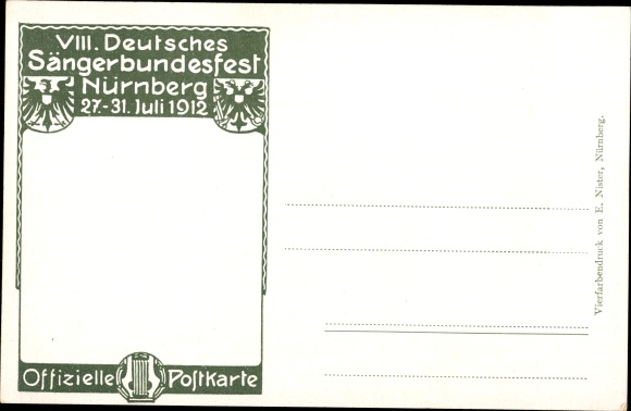 Coat of arms artist PC Schmidt, C., Nuremberg, 50th anniversary of the German Singers&#39; Association 1912, Singers&#39; Association Festival