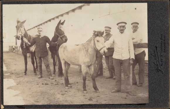 Cabinet Photo Shanghai China, German Soldiers in Uniform, Horses