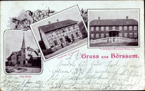 Postcard Börßum Börssum am Harz, Villa Stolle, department store A. Gadehus, landowner Herwarth Wäterling