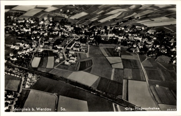 Postcard Steinpleis Werdau in Saxony, aerial photograph