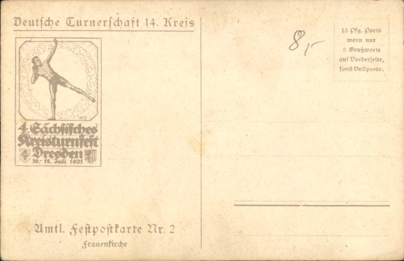 Artist Postcard Dresden Altstadt, Frauenkirche, 4th Saxon District Gymnastics Festival 1921, Steamer Saxony