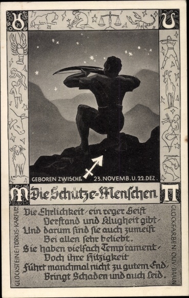 Postcard Zodiac Sagittarius, Sagittarius, November 23rd to December 21st