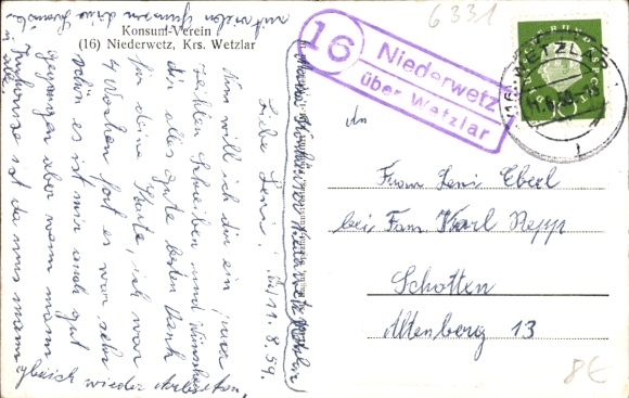 Postcard Niederwetz Schöffengrund in Hesse, general view