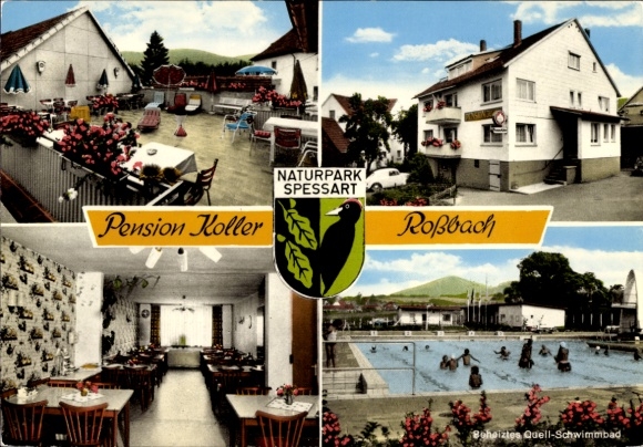 Postcard Roßbach Biebergemünd in Hesse, Pension Koller, swimming pool