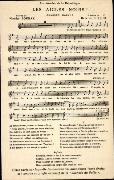 Song Postcard Aux Armées de la République, Les Aigles Noirs
