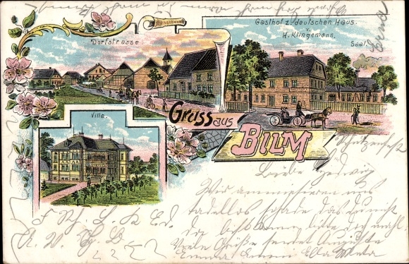 Chromo-Litho picture Sehnde in Lower Saxony, inn to the German house, villa, village street
