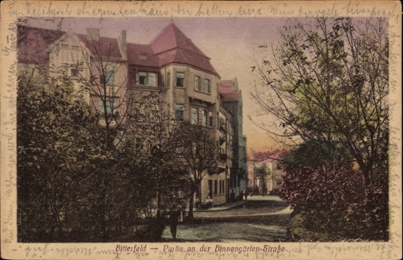Postcard Bitterfeld in Saxony Anhalt, view of a street, residential buildings, trees,