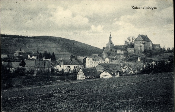 Postcard Katzenelnbogen in the Rhein Lahn district, partial view of the town, castle