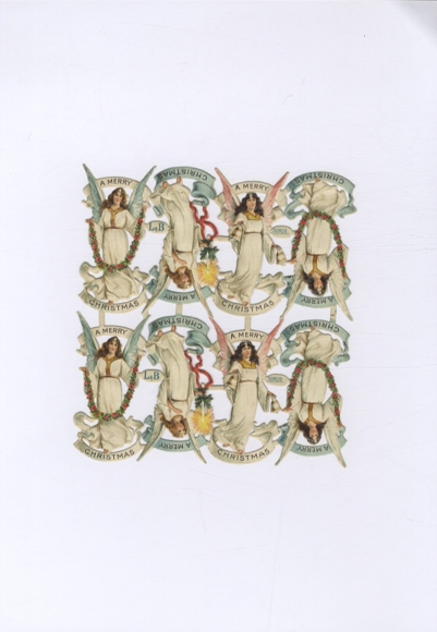 Oblate 8-block Merry Christmas", angel with flower wreaths, approx. 14 x 13 cm