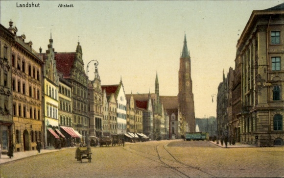 Postcard Landshut in Lower Bavaria, Old Town, Church