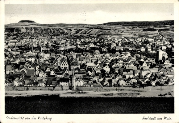 Postcard Karlstadt am Main Lower Franconia, city seen from the Karlsburg