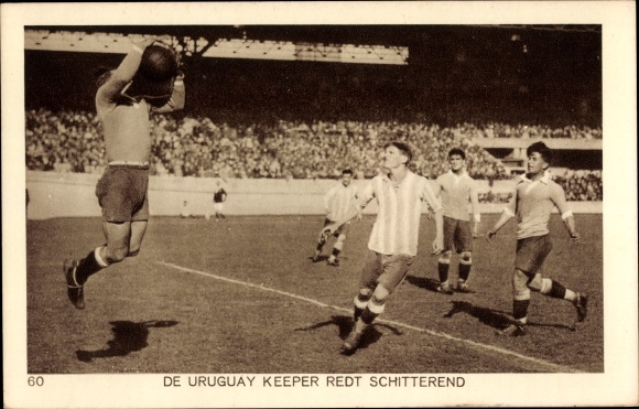 Postcard Amsterdam Nordholland Niederlande, Olympiad 1928, The Uruguay Keeper saves brilliantly