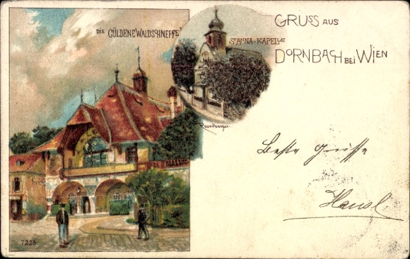 Litografia Wiedeń 17. Hernals Austria, Złota słonka, kaplica św. Anny