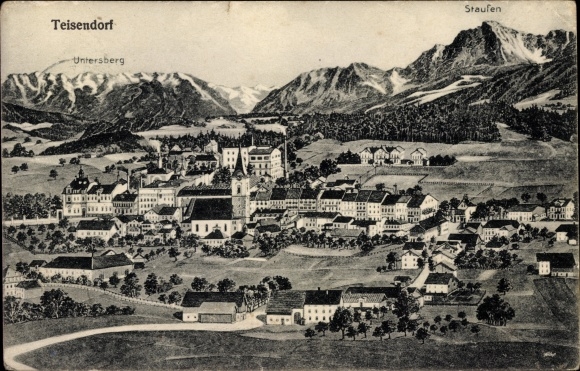 Artist Postcard Teisendorf in Upper Bavaria, Panorama, Untersberg, Staufen