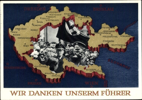 Postal stationery Postcard We thank our Führer, Sudetenland, Bohemia, Moravia, Hitler