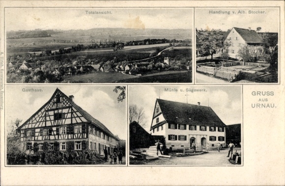 Postcard Urnau in the Bodenseekreis Baden, inn, mill, sawmill, commercial building Alb. Stocker
