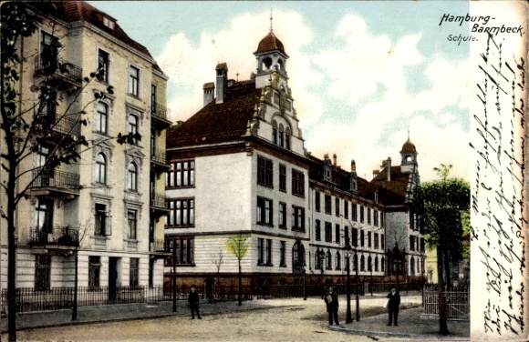 Postcard Hamburg Nord Barmbek, School