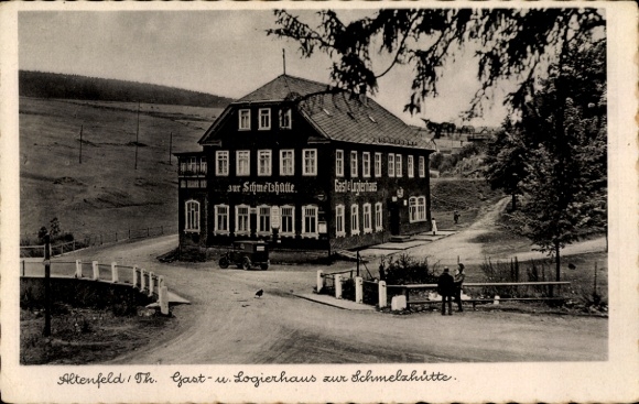 Postcard Altenfeld Großbreitenbach in Thuringia, guest and lodging house at the smelting works