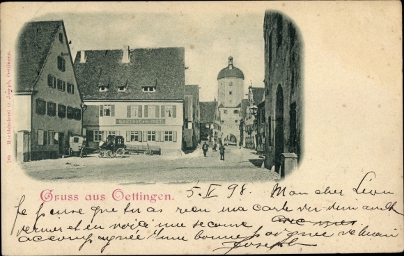 Ak Oettingen in Bayern, Gasthof zur Post, Tor, Teilansicht
