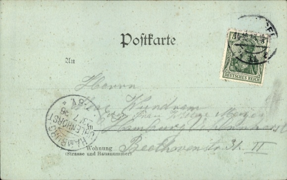 Moonlight Postcard Bückeburg in the district of Schaumburg, new palace