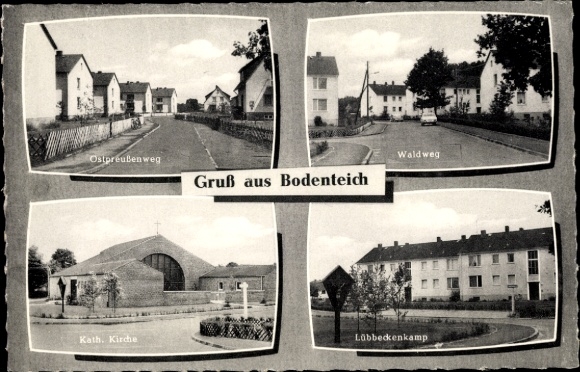 Postcard Bad Bodenteich in the Lüneburg Heath, Ostpreußenweg, Waldweg, Catholic Church