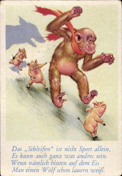 Collector's picture funny pictures No. 11, orangutan and pigs, shadow of a wolf