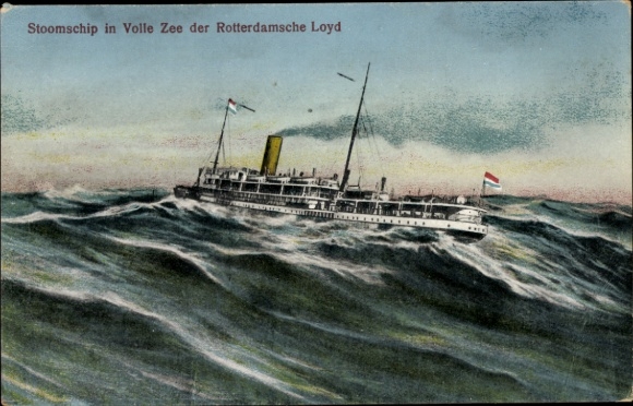 Ak Stoomschip in Volle Zee der Rotterdamsche Loyd, KRL