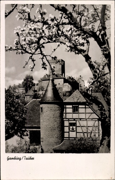Postcard Gamburg Werbach an der Tauber, Caritas convalescent home, Gamburg Castle