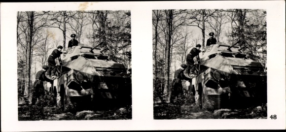 Stereo spatial image photo &quot;The fight in the west&quot;, No. 48 Armored car prepares for enemy travel