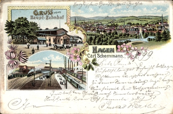 Litho Hagen in Westfalen, Hauptbahnhof, Gesamtansicht