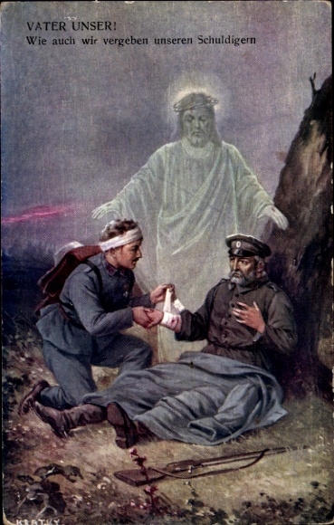 Artist Postcard Kratky, Our Father, Jesus, wounded soldiers