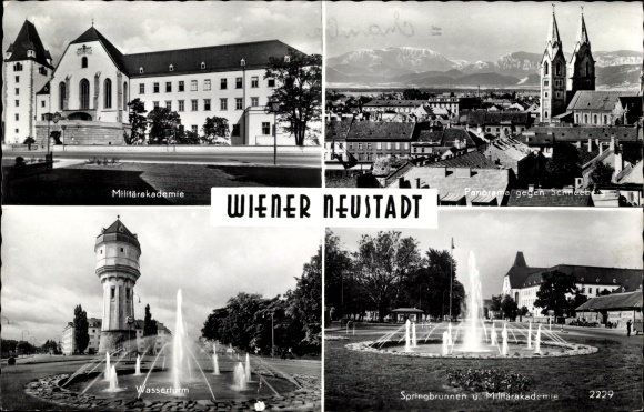 PC Wiener Neustadt in Lower Austria, military barracks, panorama against Schneeberg, water tower