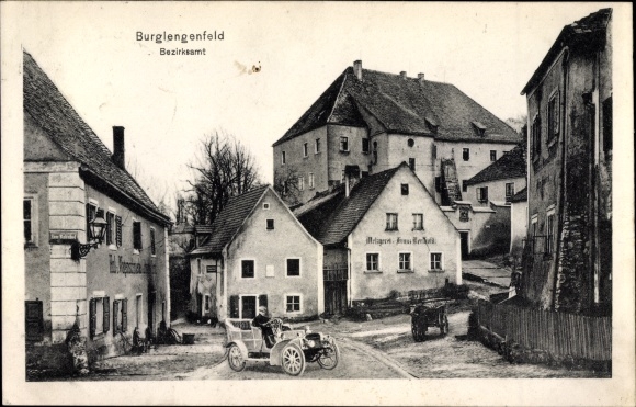 Postcard Burglengenfeld on the Naab Oberpfalz, district office, car
