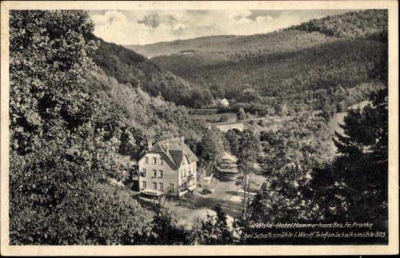 Postcard Schalksmühle in Sauerland, Waldhotel Hammerhaus, owner Mrs. Franke