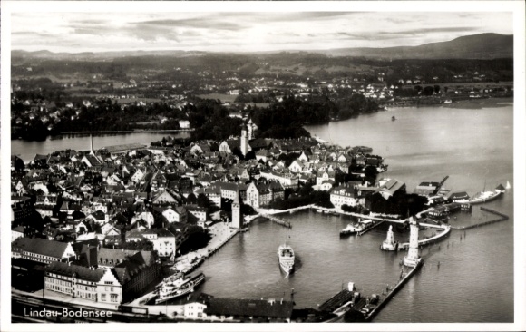 Ak Lindau am Bodensee Schwaben, Fliegeraufnahme
