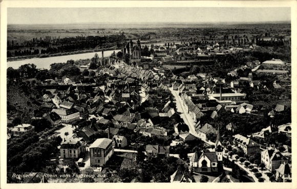 Postcard Breisach am Oberrhein, aerial view of the town