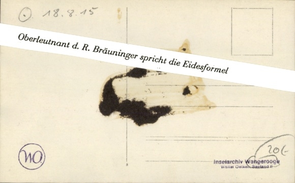 foto Ak Wangerooge, Duitse matrozen in uniform, beëdigen, luitenant R. Bräuninger, 1915