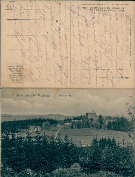 Folding maps Postcard Weischlitz in Vogtland, general view, Burgstein