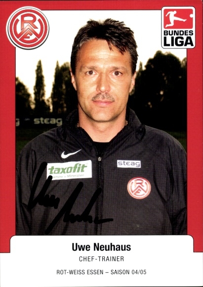 Autogrammkarte Chef Trainer Uwe Neuhaus, Rot Weiss Essen, Autogramm