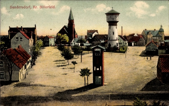 Ak Sandersdorf Brehna in Saksen-Anhalt, marktplein, watertoren, kerk