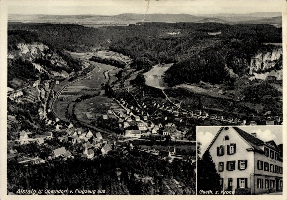 Ak Oberndorf am Neckar, Luftaufnahme von  Gasthaus zur Krone, schöne Landschaft
