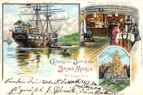Litho Berlin Köpenick Grünau, Brigg Maria, Restaurant im Zwischendeck, Sportdenkmal