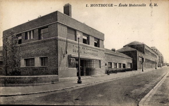 Postcard Montrouge Hauts de Seine, school building, street scene